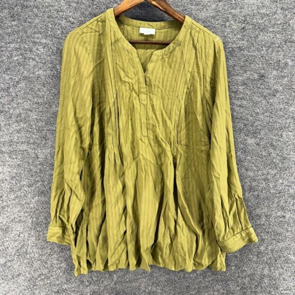 J. Jill Blouse Women S Small Green V-Neck Long Sleeve Rayon Pullover Casual